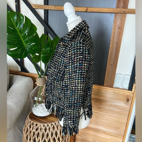 Zara Black Tweed Blazer Fringe Trim size XS - Picture 3 of 13